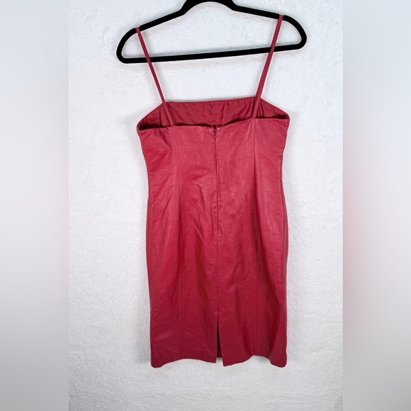 Ralph Lauren Red Leather Mini Dress Size 8 100% Leather Y2K Party Dress - Picture 15 of 15
